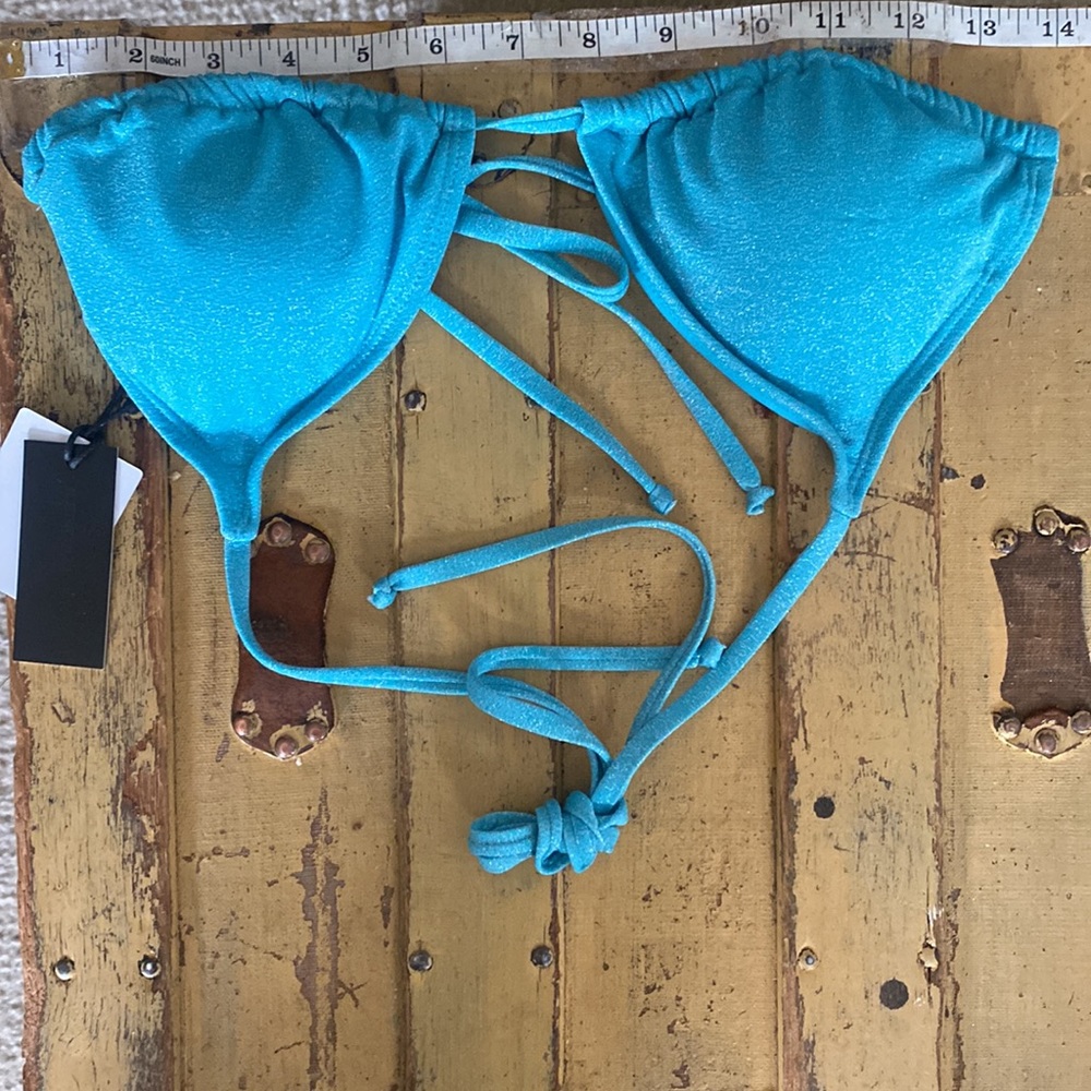NWT KENDALL & KYLIE SWIM SPARKLE GLITTER LUREX STRING BIKINI TOP - Picture 3 of 15